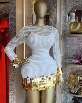 Temperament splice dress spring hollow strap dress