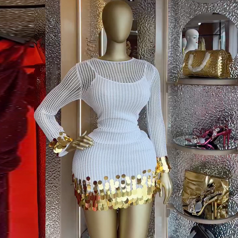 Temperament splice dress spring hollow strap dress