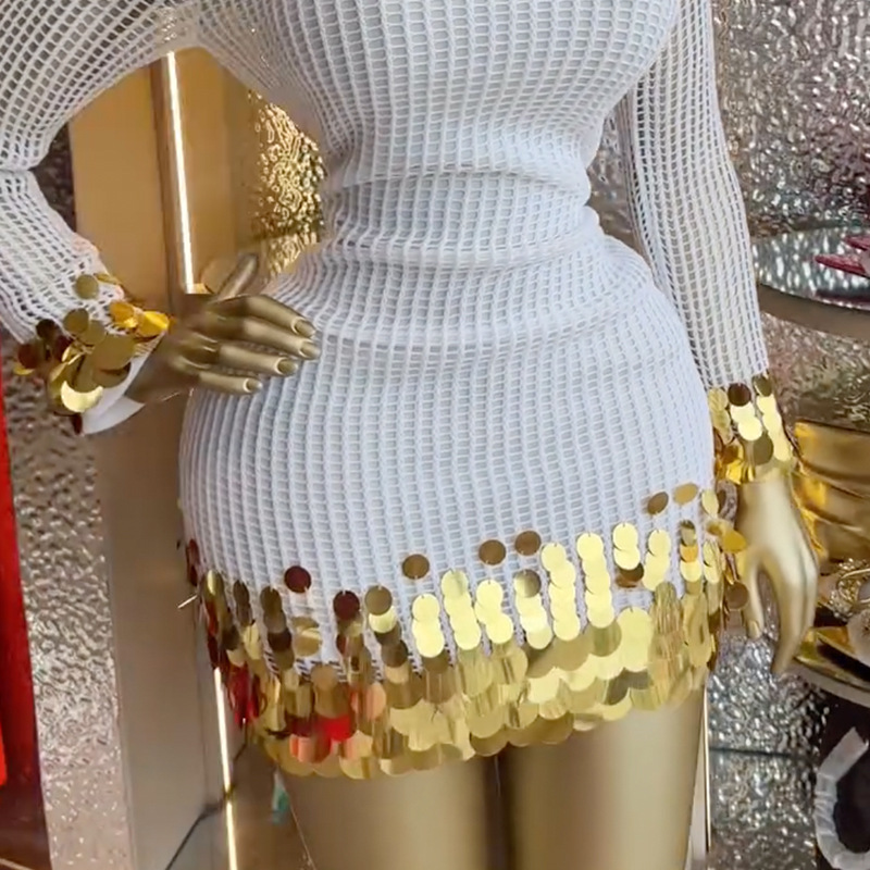 Temperament splice dress spring hollow strap dress