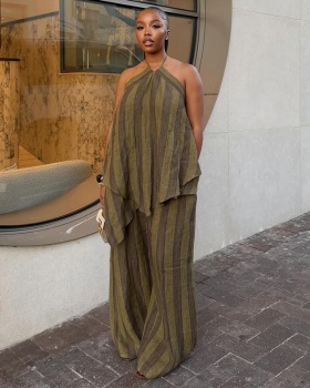 Halter long pants sleeveless tops a set for women