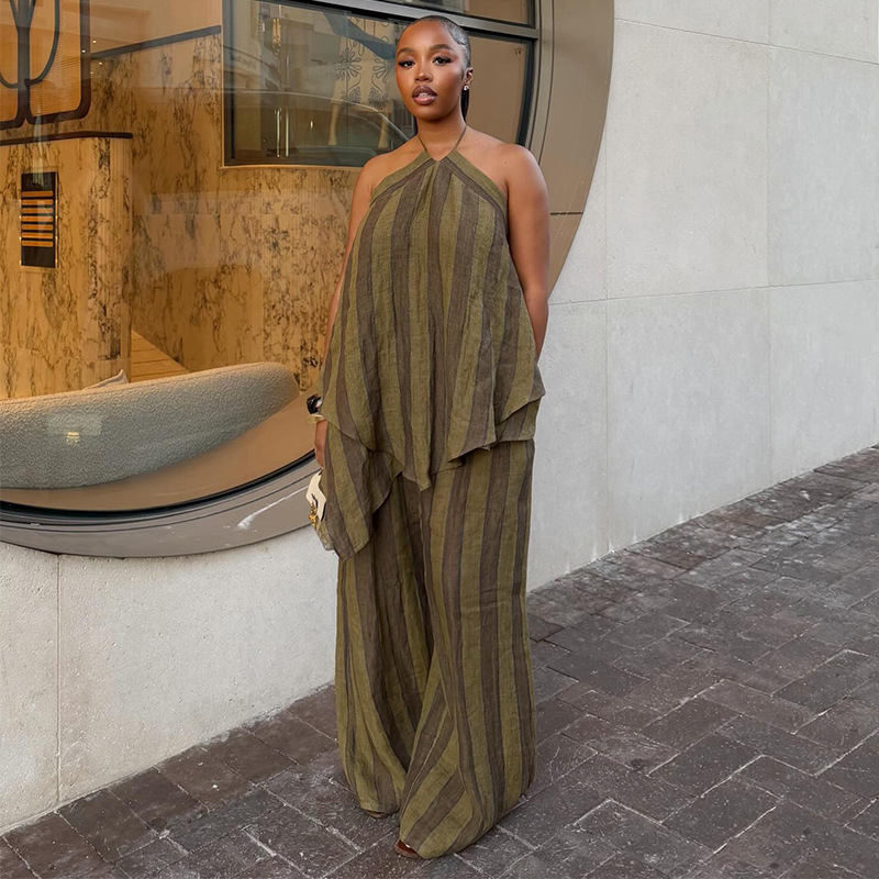 Halter long pants sleeveless tops a set for women