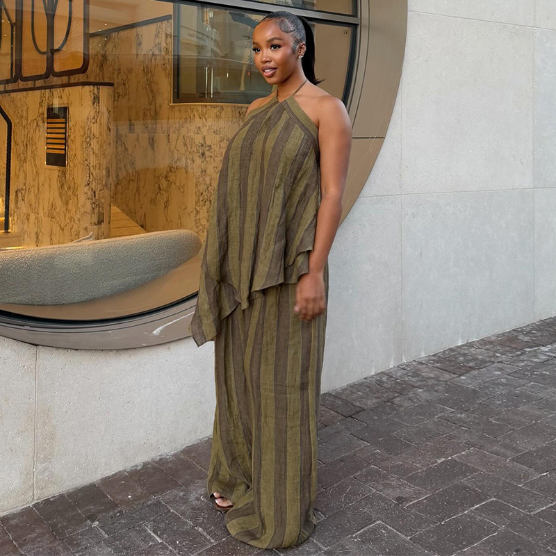 Halter long pants sleeveless tops a set for women