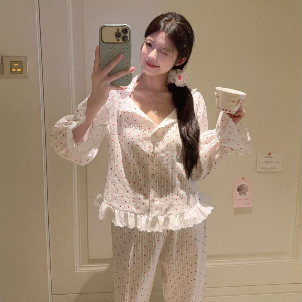 Korean style pajamas long sleeve cardigan a set for women