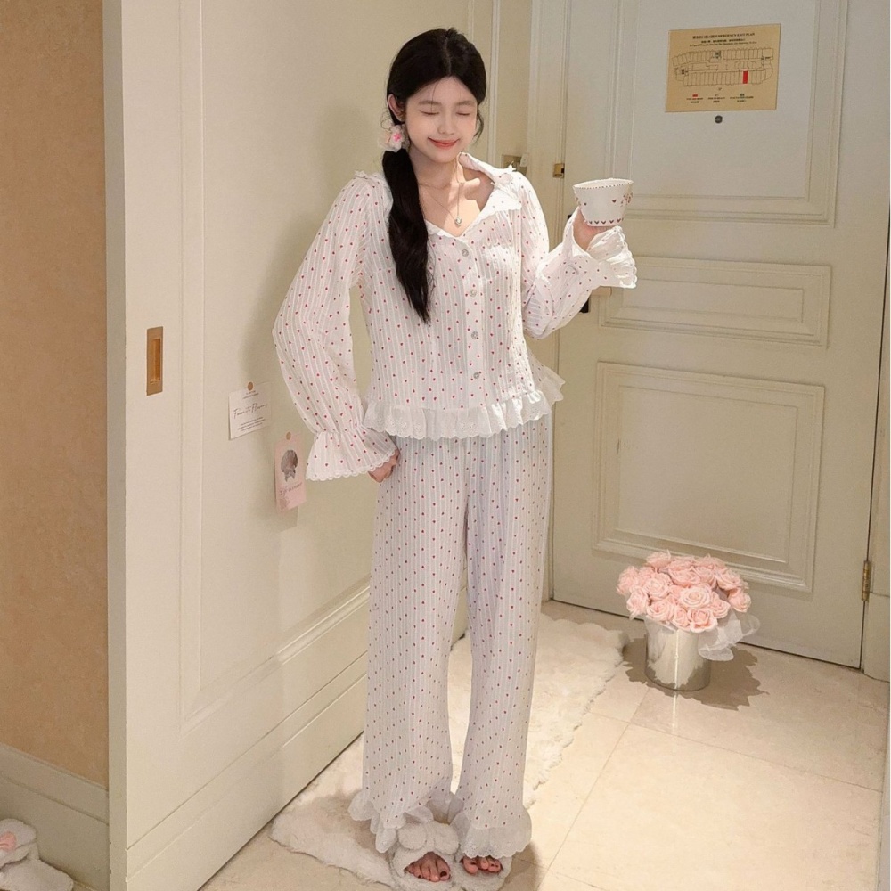 Korean style pajamas long sleeve cardigan a set for women