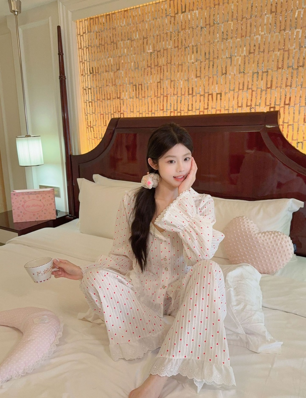 Korean style pajamas long sleeve cardigan a set for women