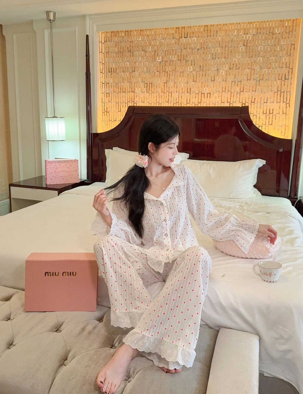 Korean style pajamas long sleeve cardigan a set for women