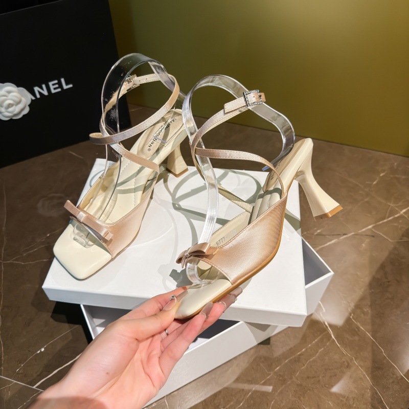 Bow high-heeled slippers France style sandals