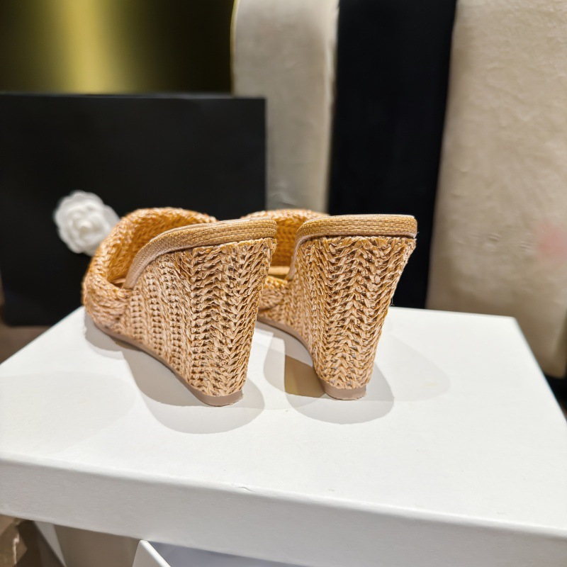 Square head sandy beach summer slipsole vacation weave slippers