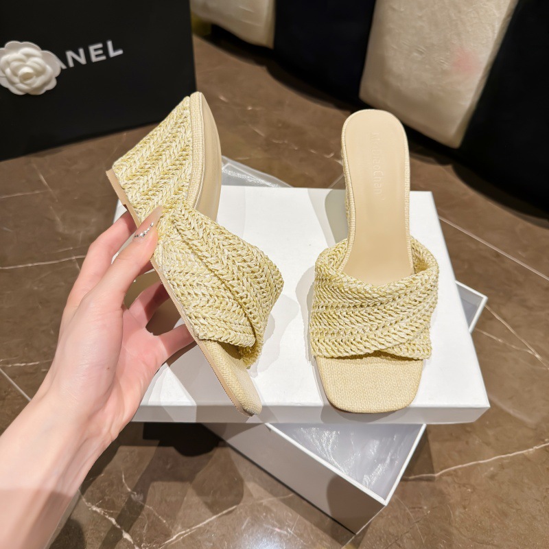 Square head sandy beach summer slipsole vacation weave slippers