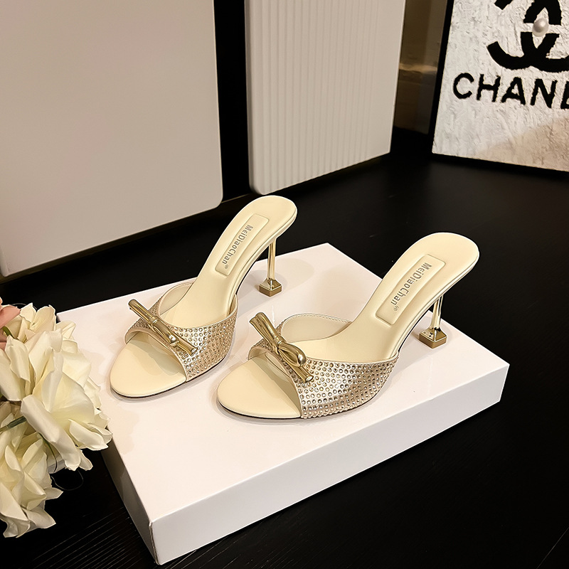 High-heeled fish mouth sandals round slippers