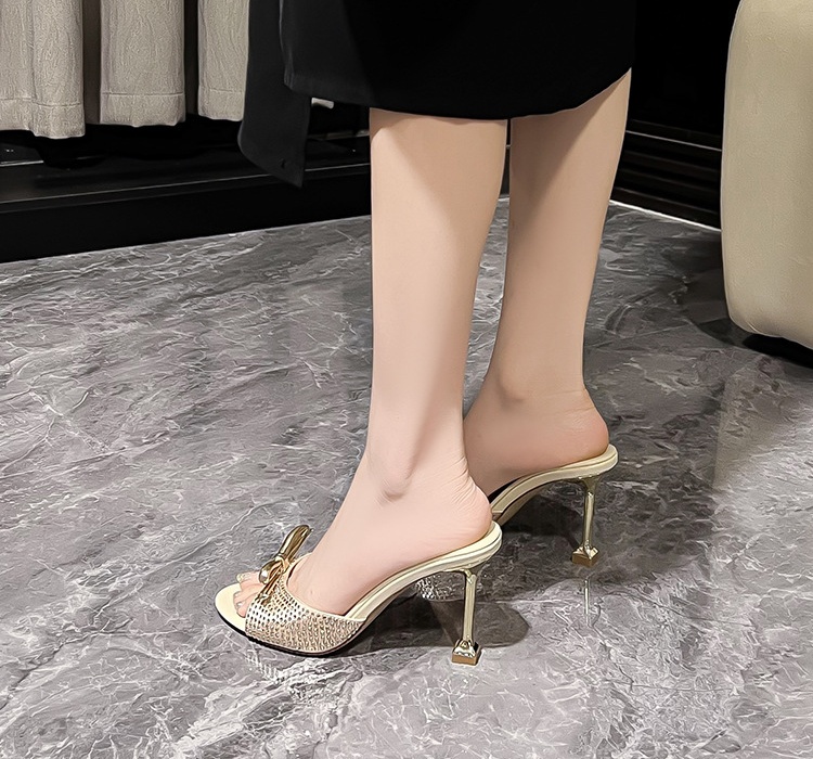 High-heeled fish mouth sandals round slippers