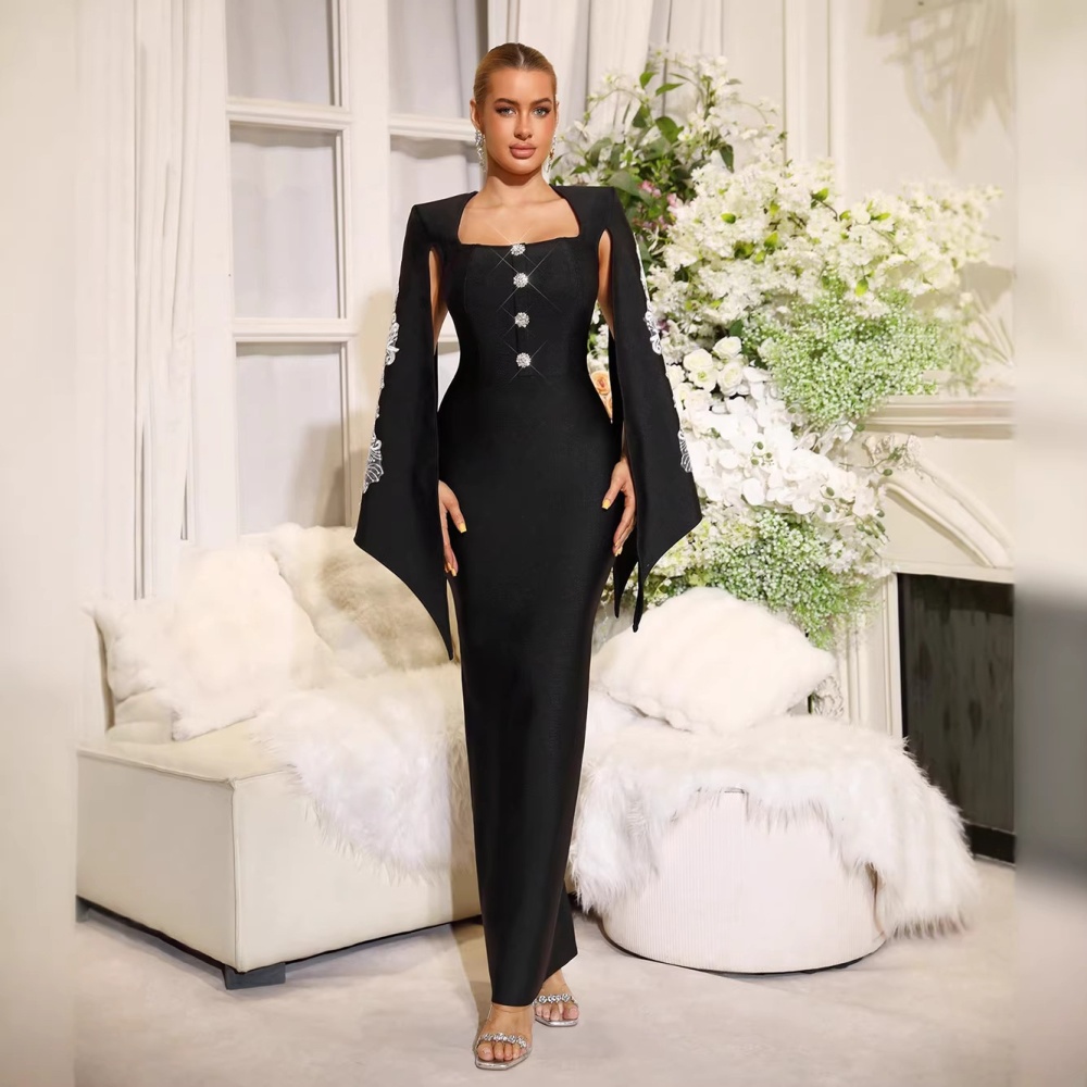 Elasticity European style long dress elegant cloak for women