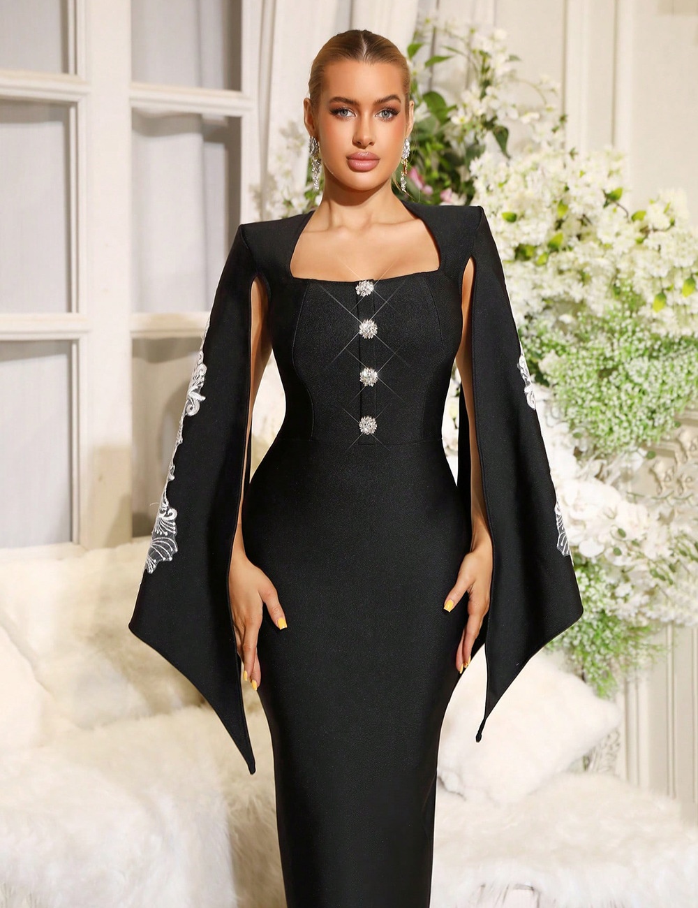 Elasticity European style long dress elegant cloak for women