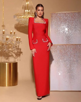 Square collar evening dress dress for women