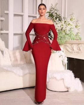 Flat shoulder long dress ladies formal dress for women