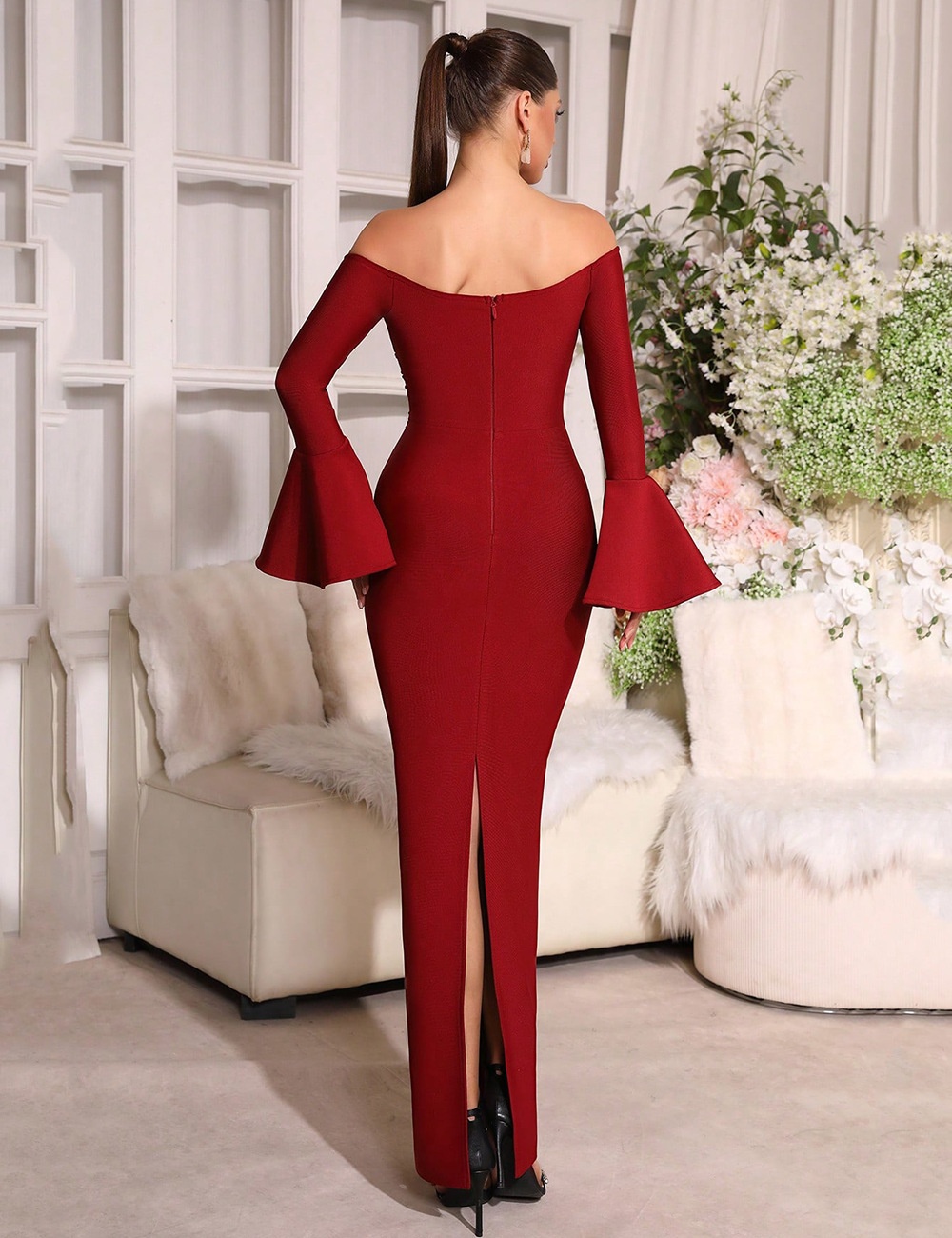 Flat shoulder long dress ladies formal dress for women