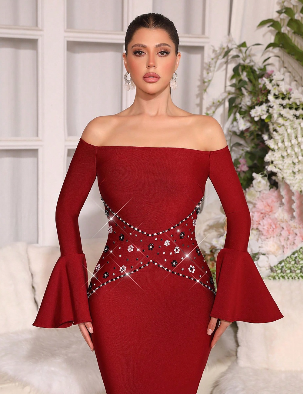 Flat shoulder long dress ladies formal dress for women