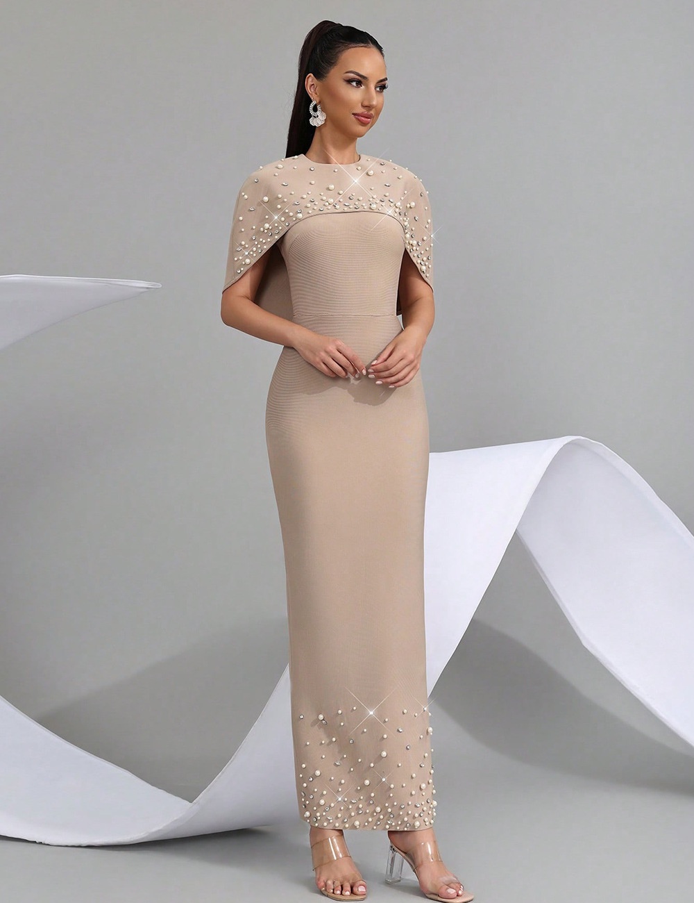 Elasticity beading dress bandage formal dress for women