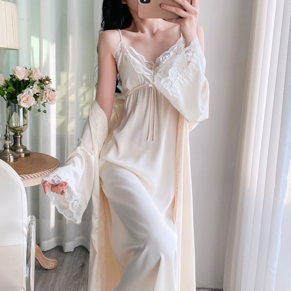 Long sleeve summer nightgown lace pajamas for women