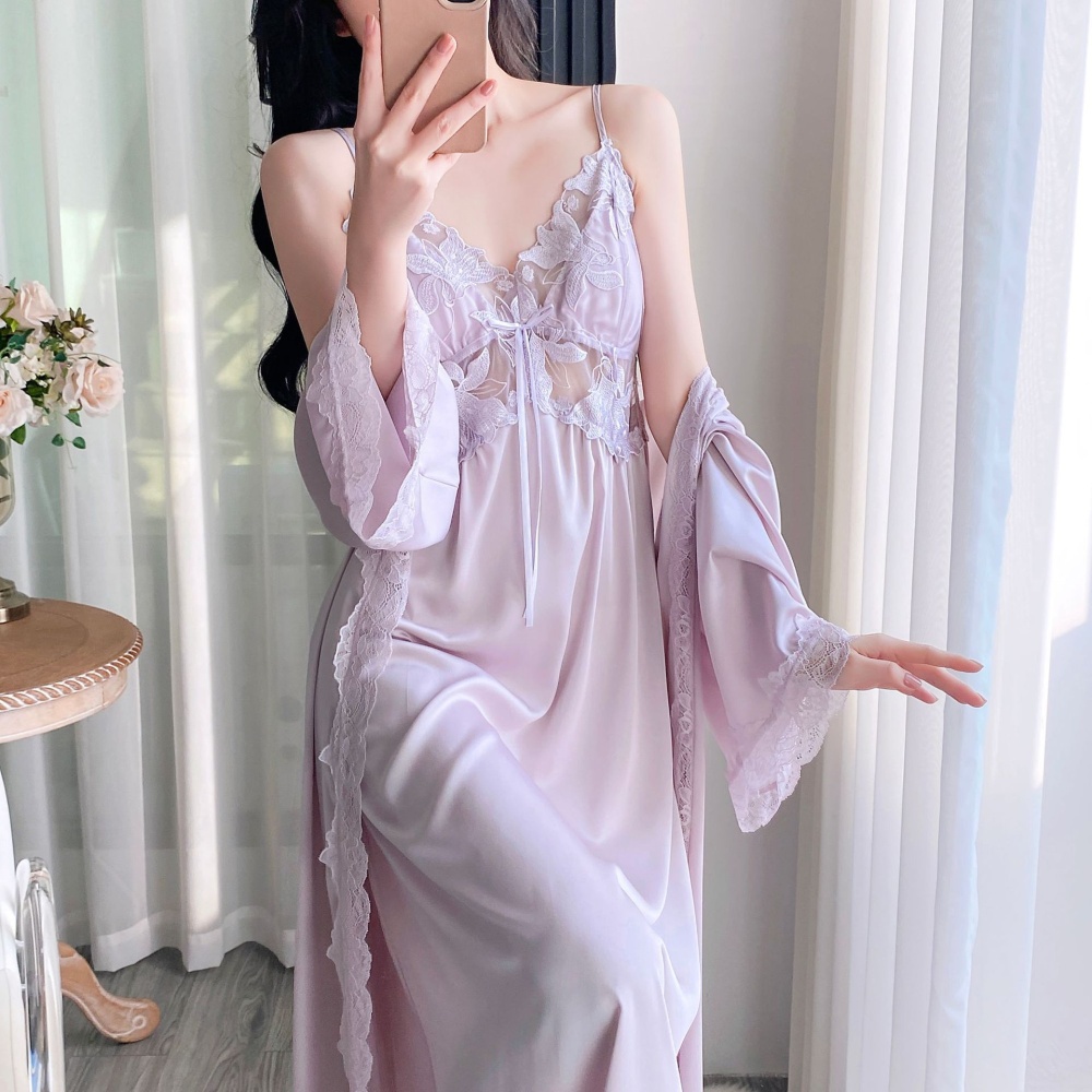 Long robe spring and autumn nightgown 2pcs set for women