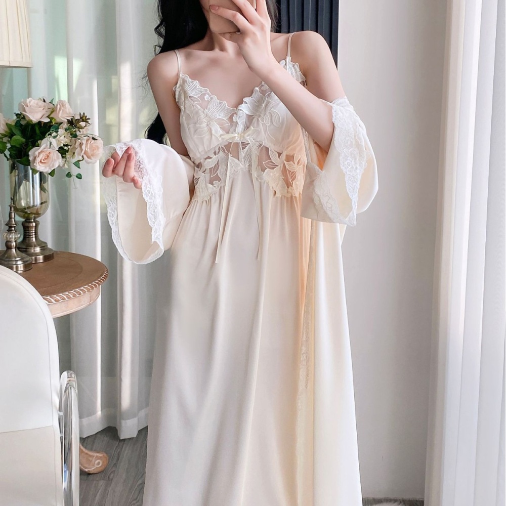 Long robe spring and autumn nightgown 2pcs set for women
