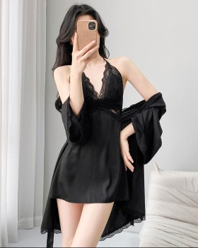 Sexy night dress lace nightgown 2pcs set for women