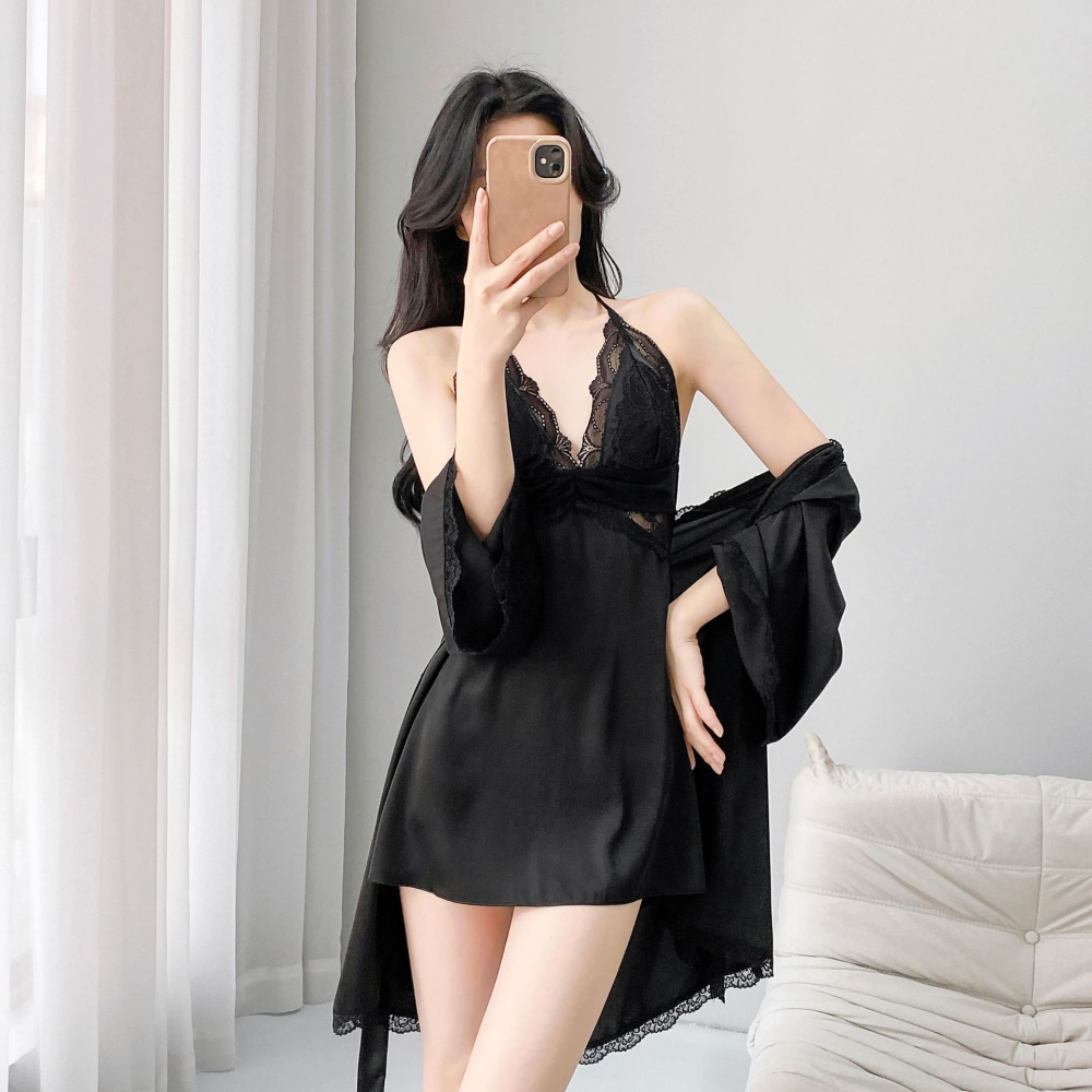 Sexy night dress lace nightgown 2pcs set for women