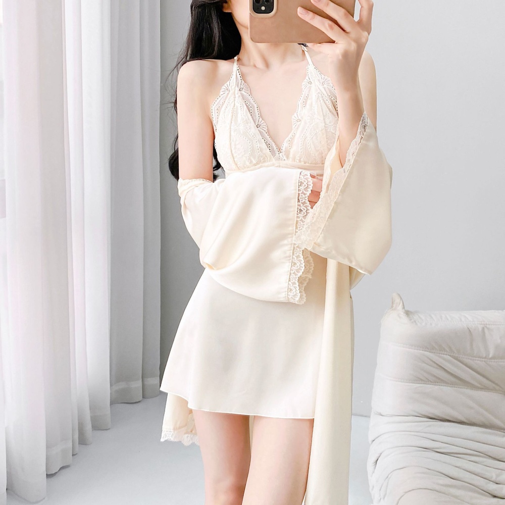 Sexy night dress lace nightgown 2pcs set for women