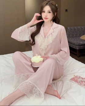Sexy long sleeve ice silk pajamas a set for women