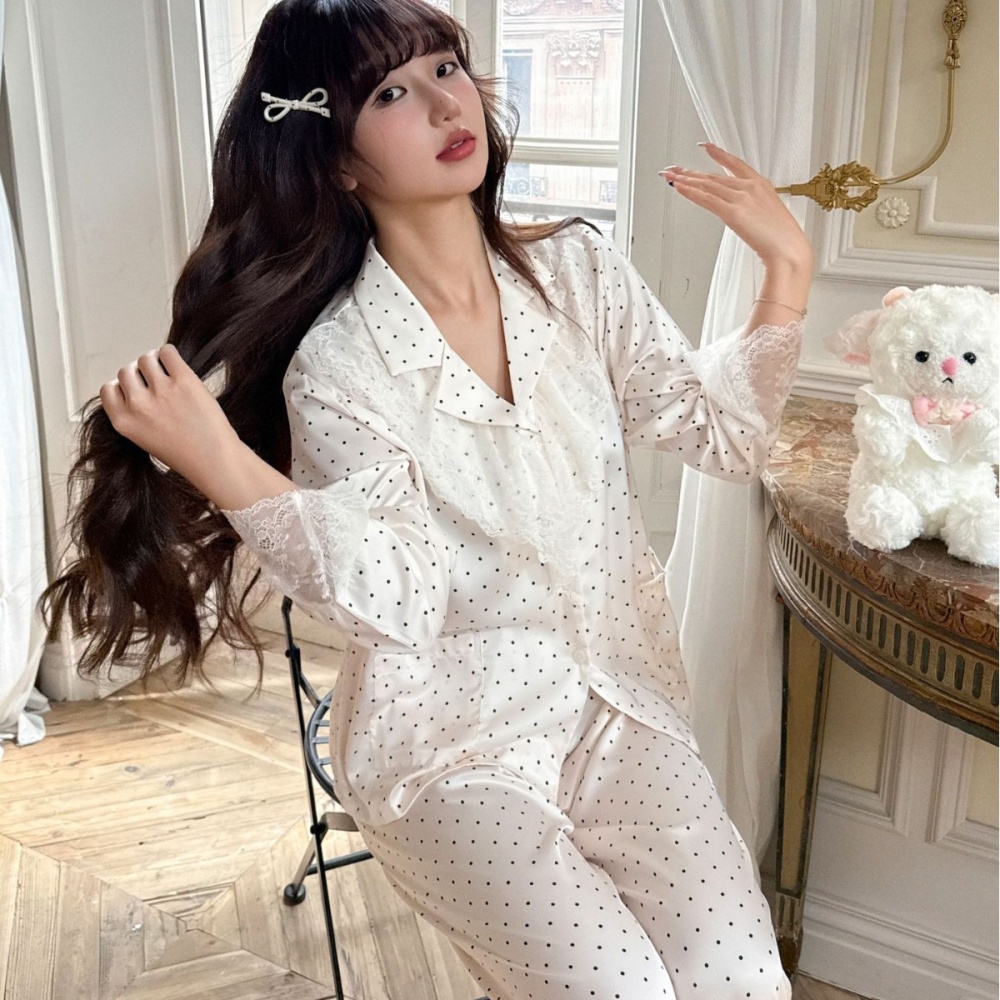 Sexy long sleeve ice silk pajamas a set for women