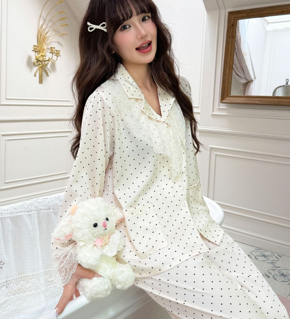 Sexy long sleeve ice silk pajamas a set for women