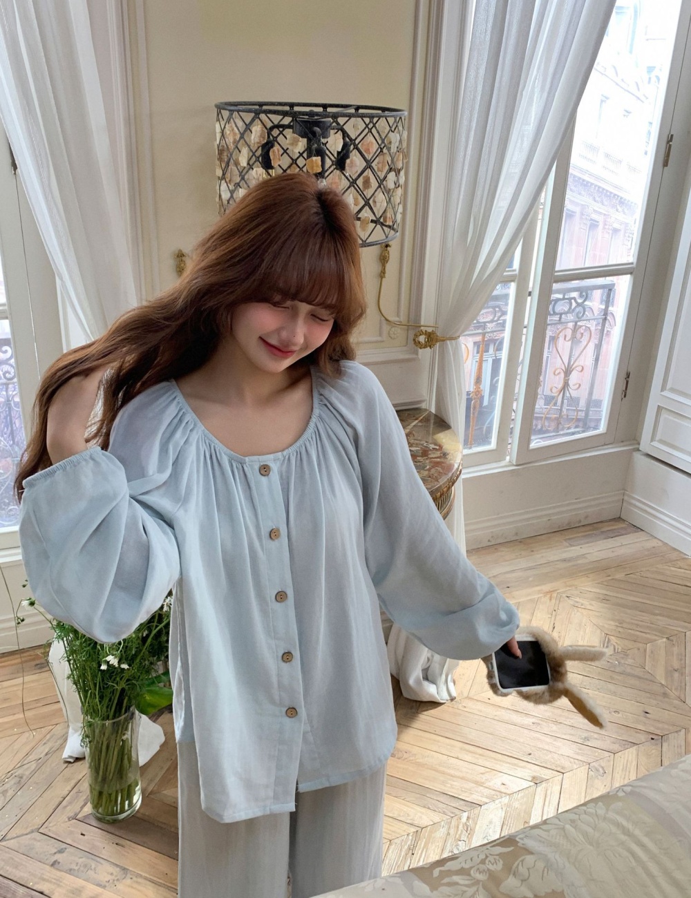 Breathable pajamas pure cotton cardigan for women