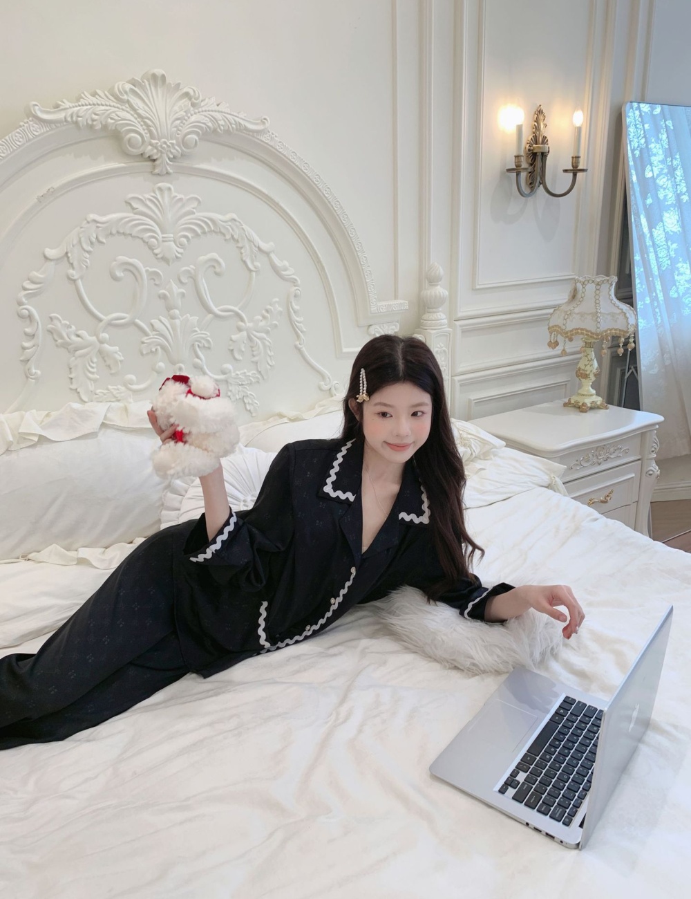 Simple mixed colors jacquard waves pajamas a set for women