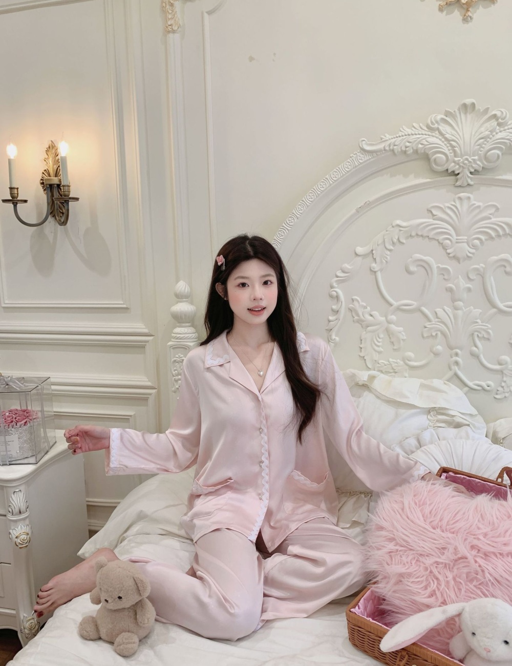 Simple mixed colors jacquard waves pajamas a set for women