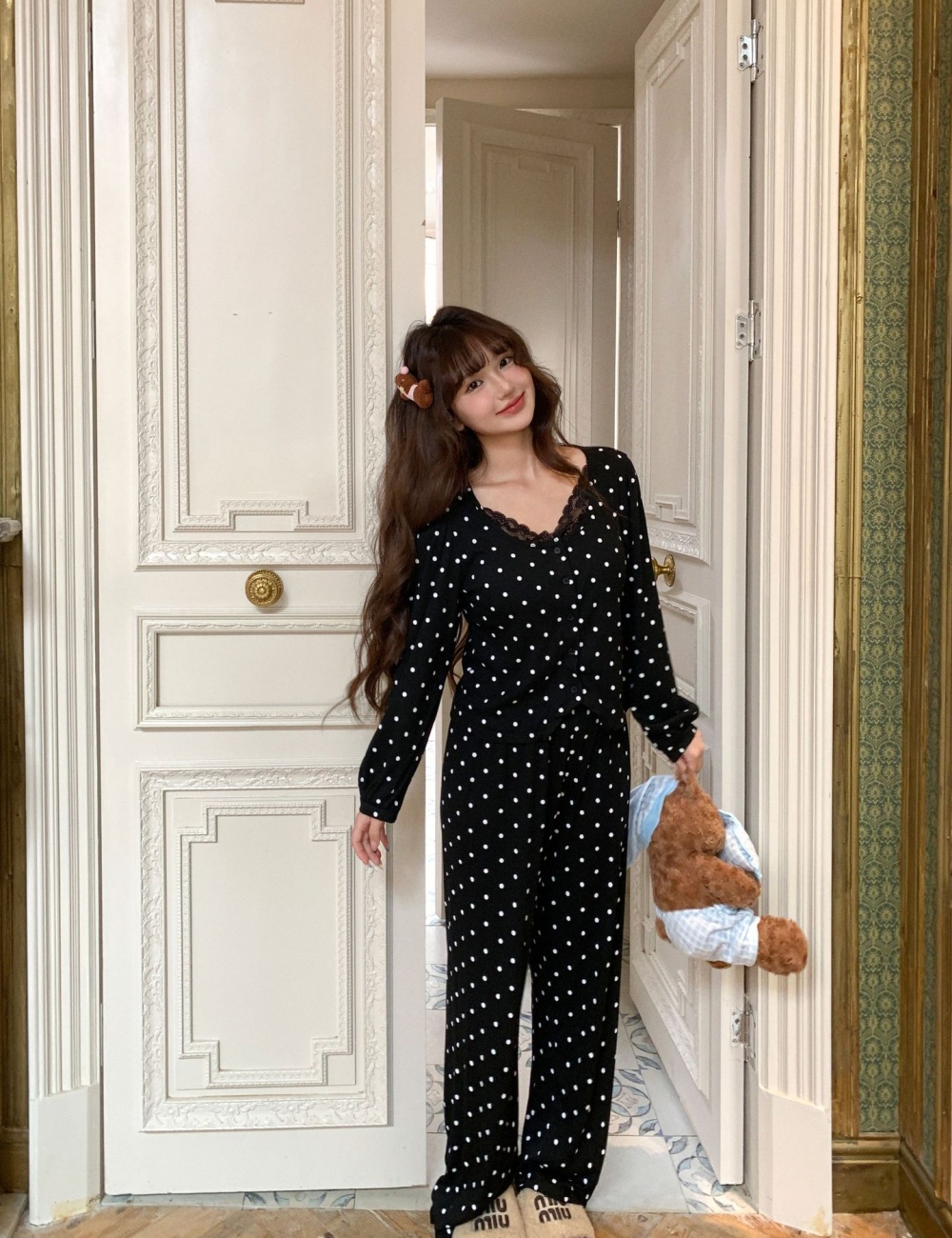 Long sleeve homewear pajamas modal long pants for women