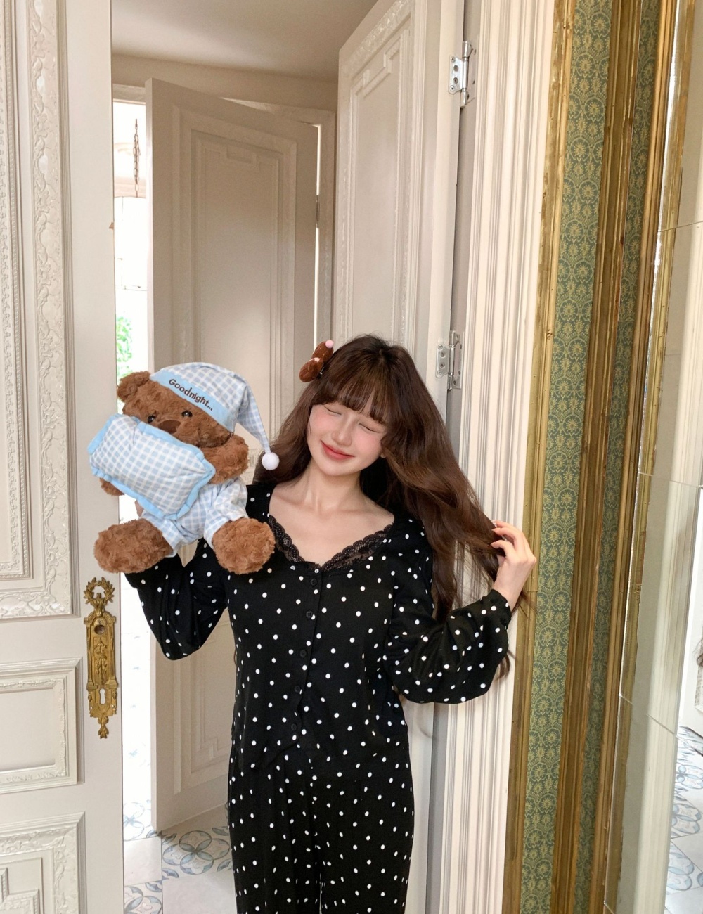 Long sleeve homewear pajamas modal long pants for women