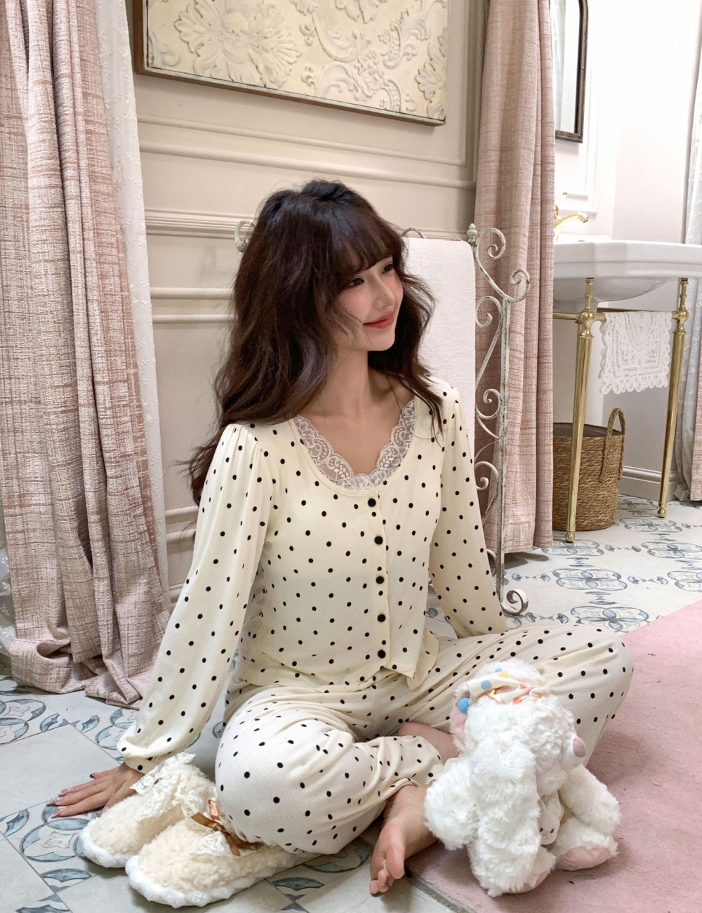 Long sleeve homewear pajamas modal long pants for women