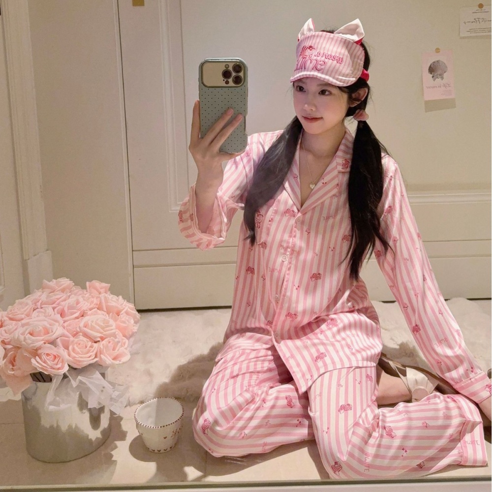 Stripe Korean style cartoon eyeshade spring homewear long pants