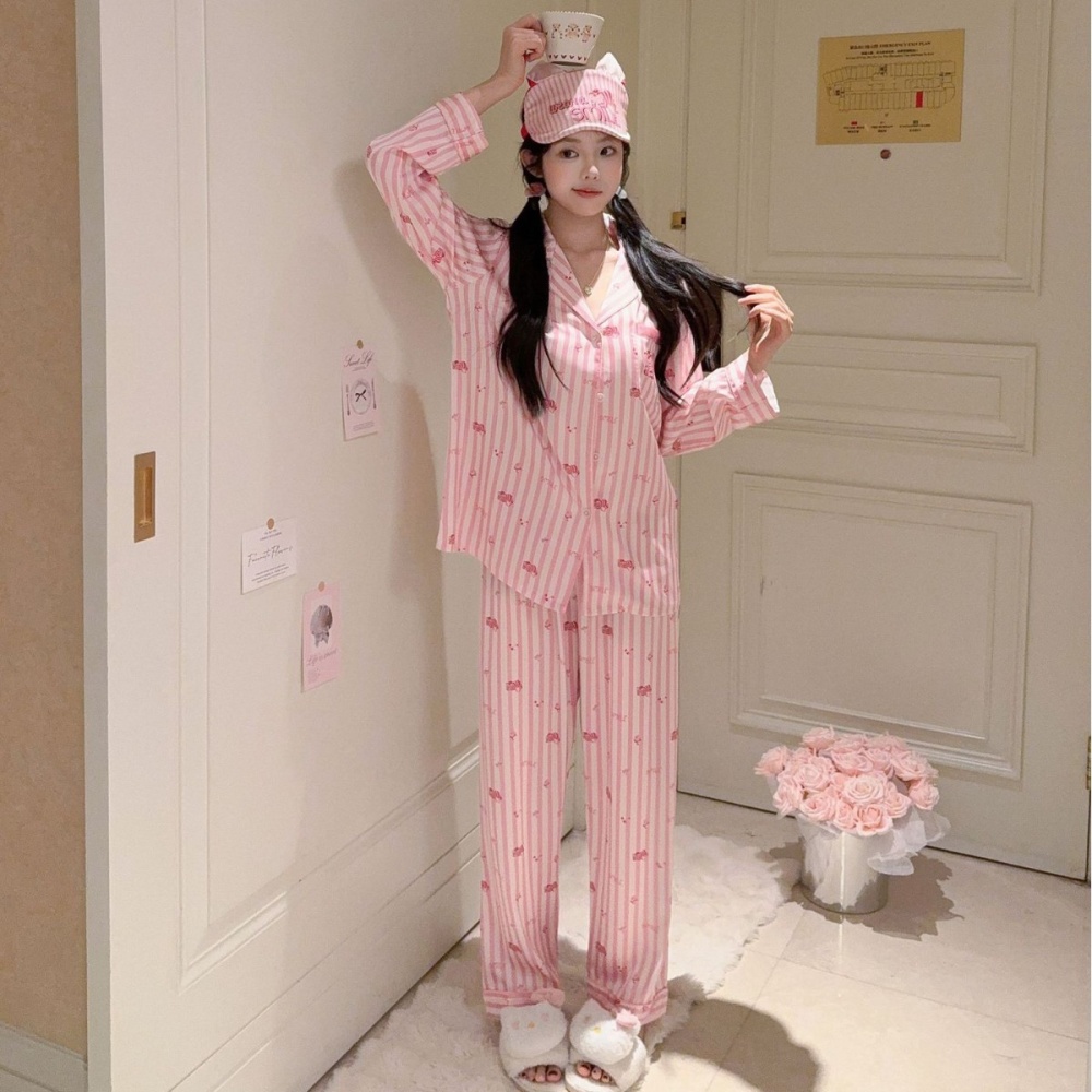 Stripe Korean style cartoon eyeshade spring homewear long pants