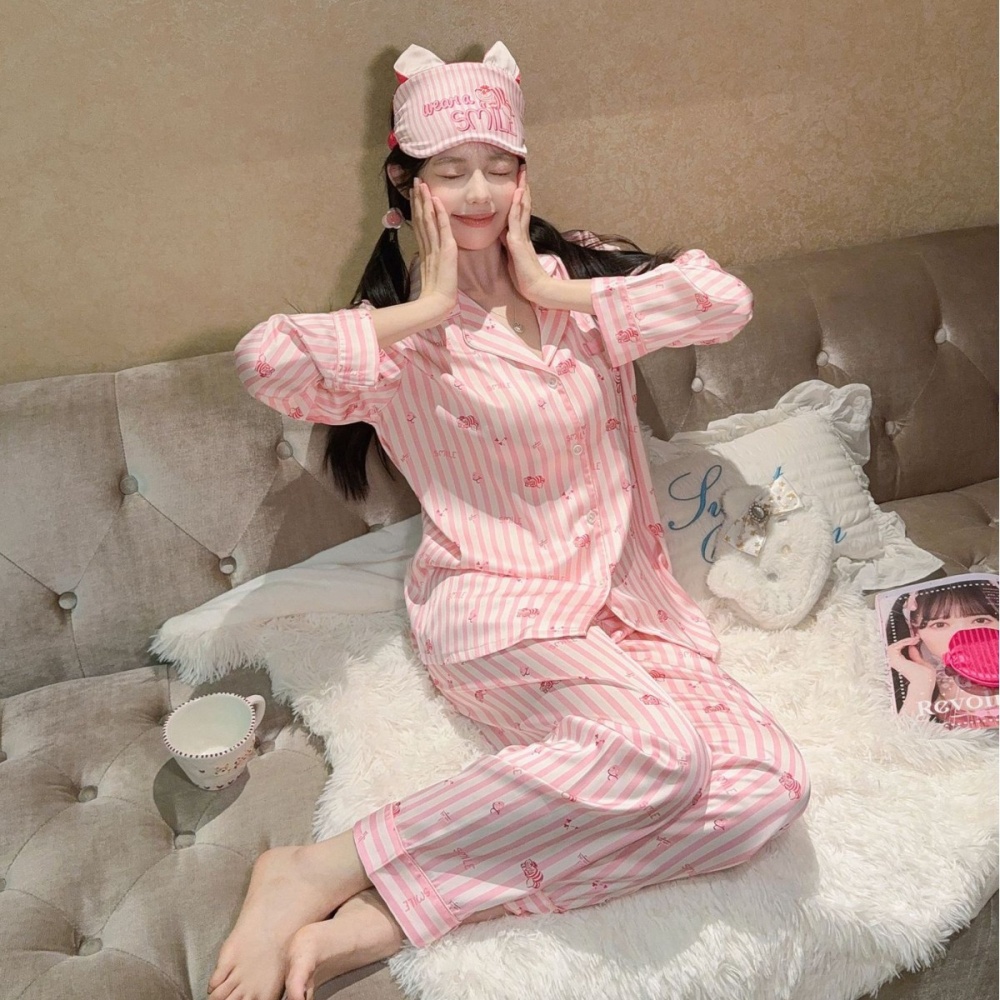 Stripe Korean style cartoon eyeshade spring homewear long pants