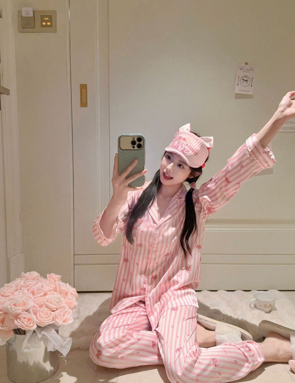 Stripe Korean style cartoon eyeshade spring homewear long pants