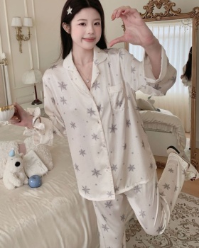 Spring long sleeve long pants snowflake pajamas a set