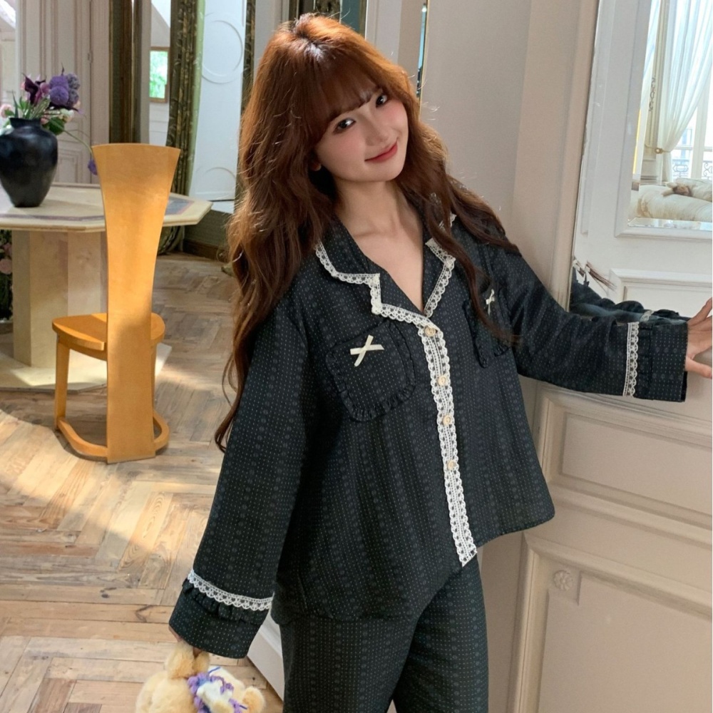 Sweet printing summer thin pure cotton long sleeve pajamas a set