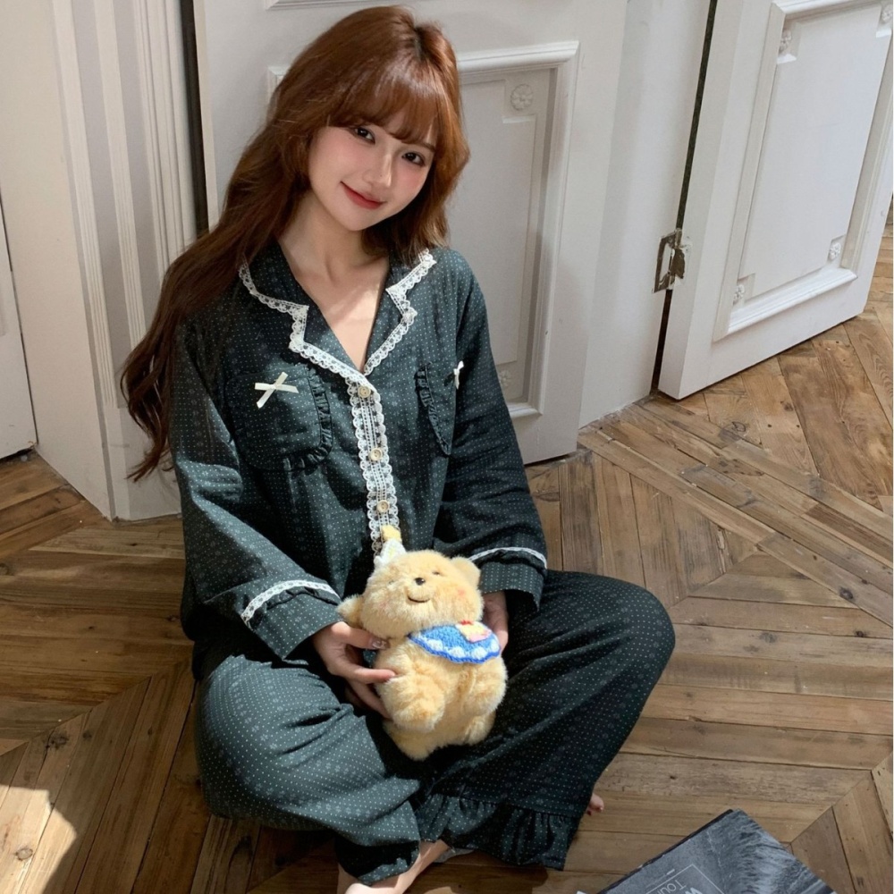 Sweet printing summer thin pure cotton long sleeve pajamas a set