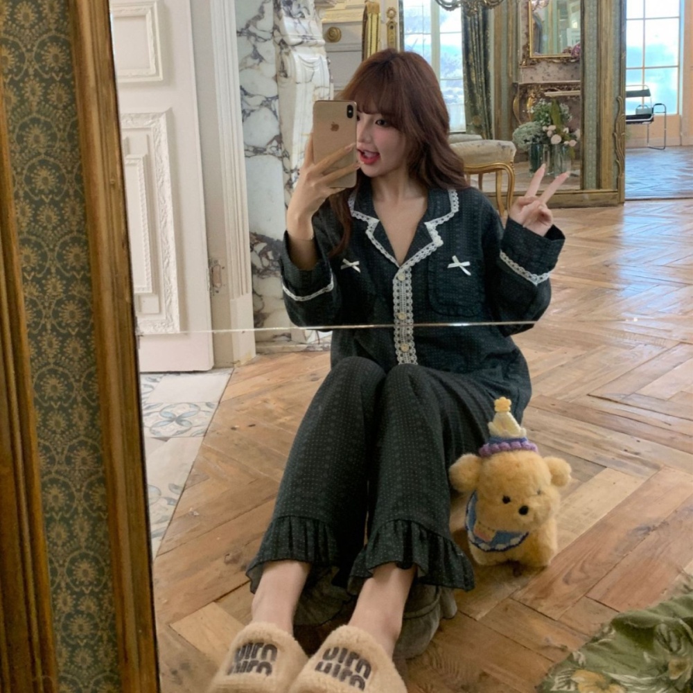 Sweet printing summer thin pure cotton long sleeve pajamas a set