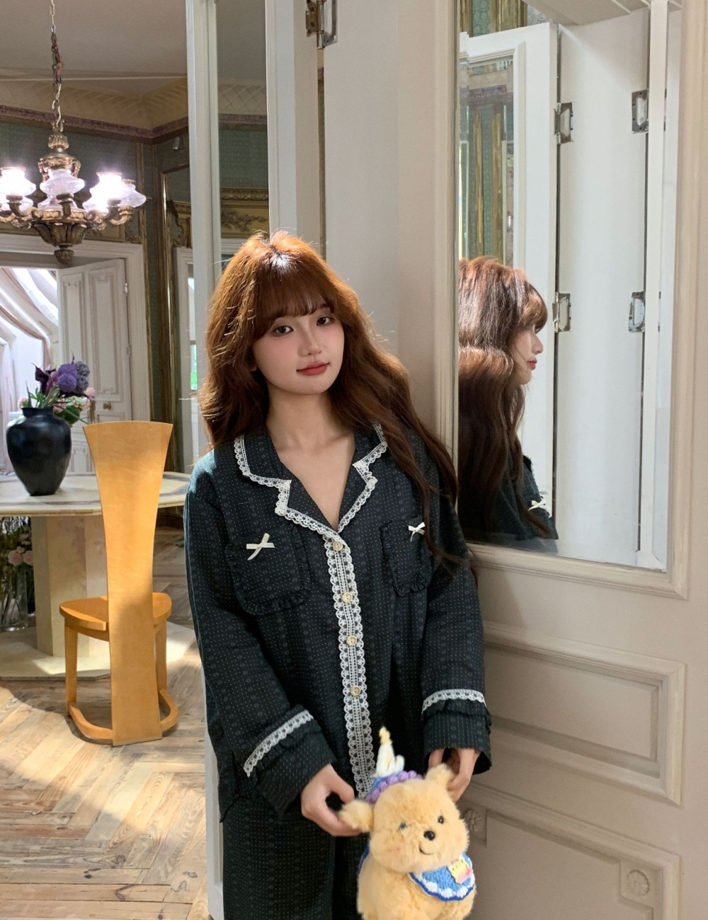 Sweet printing summer thin pure cotton long sleeve pajamas a set