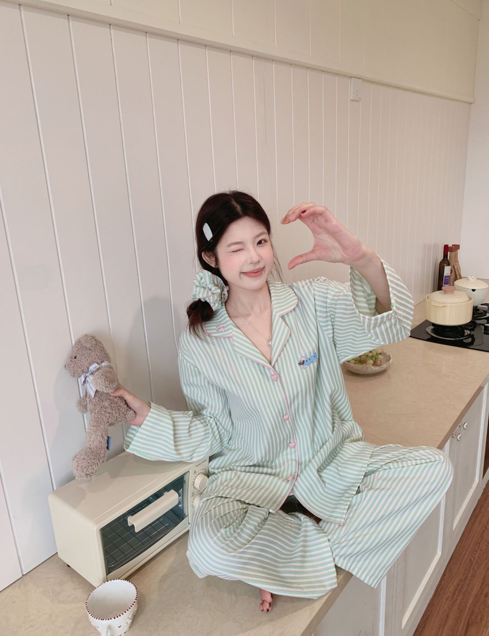 Cotton long sleeve pajamas maiden long pants for women