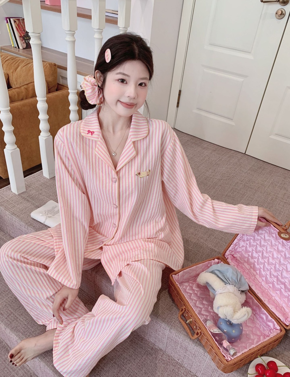 Cotton long sleeve pajamas maiden long pants for women