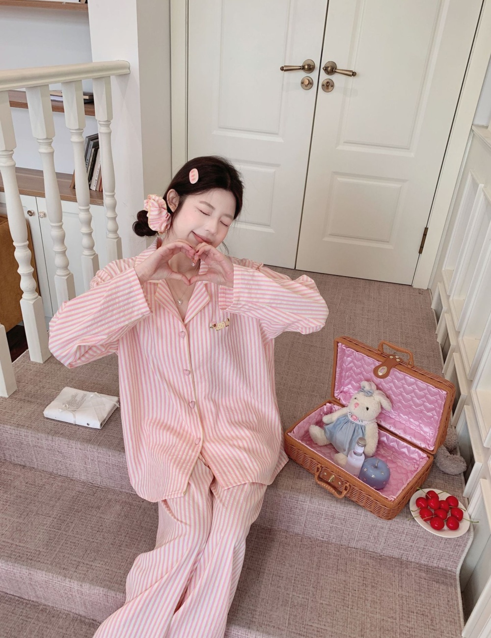 Cotton long sleeve pajamas maiden long pants for women