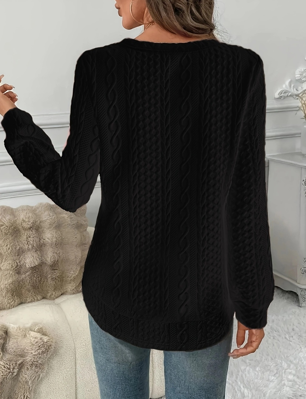 Double hem loose all-match pure grain hoodie for women